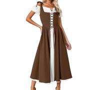 MODSGUE Disfraz medieval para mujer, vestido medieval con cadena de cabeza, corona de flores, orejas de elfo, falso cosplay, disfraz renacentista con mangas trompetas