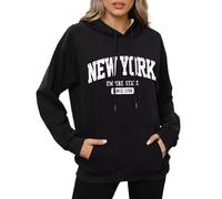MODSGUE Jersey para mujer otoño sudadera sin capucha Los Ángeles Vintage Estampado Oversized Cómodo Camiseta básica de manga larga cuello redondo Invierno Jersey Tops Tops de gran tamaño, Negro , S