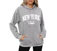 MODSGUE Jersey para mujer otoño sudadera sin capucha Los Ángeles Vintage Estampado Oversized Cómodo Camiseta básica de manga larga cuello redondo Invierno Jersey Tops Tops de gran tamaño, gris, S