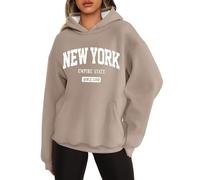 MODSGUE Jersey para mujer otoño sudadera sin capucha Los Ángeles Vintage Estampado Oversized Cómodo Camiseta básica de manga larga cuello redondo Invierno Jersey Tops Tops de gran tamaño, caqui, S