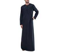 MODSGUE Manga larga Musulmán Tóbal para Hombres Oriente Medio Arabia Saudita Cuello Redondo Túnica con Bolsillo Durable Color sólido Básico Caftán Camisa Vestidos Largos, marine, M