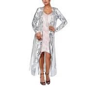 MODSGUE Mujer Sequin Cardigan Summer Cover Up Dress Glitter Sparkle Open Front Coat Dresses Monocolor Basic Duster for Evening Prom, plata, 3XL