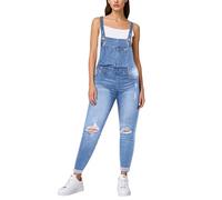 MODSGUE Peto para mujer, pantalones vaqueros largos de pierna recta, elásticos, informales, vaqueros, adolescentes, niñas, ropa de calle, mono con bolsillos, holgados, azul claro, L