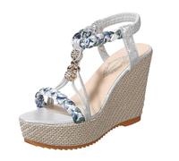 MODSGUE Sandalias de verano para mujer con tacón de cuña con correa ajustable cómodas, zapatos de verano, zapatos de playa, sandalias ortopédicas de verano, lavables, pantuflas, plata, 40 EU