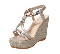 MODSGUE Sandalias de verano para mujer con tacón de cuña con correa ajustable cómodas, zapatos de verano, zapatos de playa, sandalias ortopédicas de verano, lavables, pantuflas, dorado, 38 EU