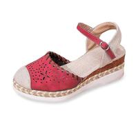 MODSGUE Sandalias ortopédicas con tiras delanteras cerradas con plataforma de cuña con cuña zapatos de balerina cuñas zapatos de baile cómodas verbenas alpargatas sandalias de cuña, rojo, 41 EU