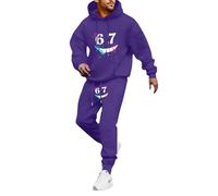 MODSGUE Sudadera con capucha y pantalones de chándal, chándal, chándal, chándal, para hombre, 2 piezas, conjunto de chándal para hombre, traje de jogging holgado, morado, XL