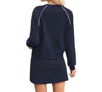 MODSGUE Sudaderas para mujer, conjunto de 2 piezas, cuello redondo, sudaderas, cintura alta, monocolor, baisc, faldas skort, tenis, correr, chándales, conjuntos de pantalones cortos, marine, M