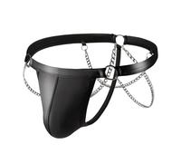 MODSGUE Tanga para hombre Mini Slip Lacado Cuero Bikini Letra Hombres Ropa Interior Erótica Calzoncillos Hot Pants Thongs Verano Clubwear Mojado Jockstrap Tanga Tanga, Negro , L