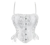 MODSGUE Top de corsé negro para mujer, sexy, piel sintética vasca, unicolor, cómodo, corsés de encaje hasta la parte superior, vestido de noche, Blanco, S