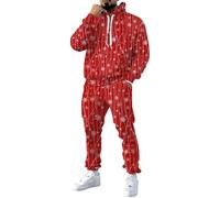 MODSGUE Traje de Navidad para hombre, suéter de Navidad y pantalones de chándal, chándal de Navidad, divertido traje de Navidad, chándal de Navidad, sudadera con capucha Ugly Tracksuit Christmas, rojo