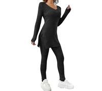 MODSGUE Traje de punto de dos piezas para mujer, para otoño e invierno, camiseta de manga larga y chándal para el aire libre, para el tiempo libre, lounge out, traje de punto, traje de casa, conjunto