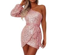 MODSGUE Vestido de lentejuelas para mujer, corto, con purpurina, manga larga, cuello en V, brillante, sexy, vestido de fiesta, vestido de verano, vestido de fiesta ajustado, minivestido envolvente