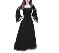 MODSGUE Vestido de vikingo para mujer, vestido medieval con mangas trompeta, largo, vintage, teatro, disfraz de Halloween, monocolor, vestido vikingo, renacentista, cosplay, victoriano, Negro , XXL