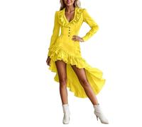 MODSGUE Vestido largo bohemio para mujer, estilo vintage, cuello en V, floral, estilo occidental, vestido de fiesta, vestido maxi, vestido de verano, amarillo, 3XL