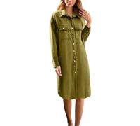 MODSGUE Vestido largo de pana para mujer, estilo vintage, elegante, monocolor, camiseta larga, cómoda, informal, vestido de otoño, vestido de pana, amarillo, XXL
