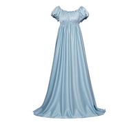 MODSGUE Vestido renacentista, vestidos de regencia para mujer, vestido largo con faja, cintura imperio, mangas abullonadas fruncidas, vestido largo para fiestas, bodas