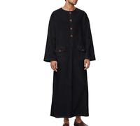 MODSGUE Vestidos musulmanes para hombre Bata musulmana árabe Oriente Medio bata de manga larga bordado cuello alto bolsillo camisa larga tops ropa de oración para hombres, Negro , L