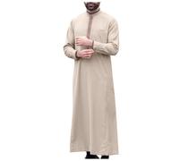 MODSGUE Vestidos musulmanes para hombre bata musulmana árabe oriente medio bordado cuello alto bata bolsillo camisa larga cuello alto tops manga larga ropa de oración para hombres, caqui, L
