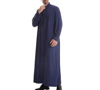 MODSGUE Vestidos musulmanes para hombre de un solo color básico Abaya, cárdigan musulmán, verano estampado de gasa para hombres, asiento suelto, caftán casual retro, marine, 3XL