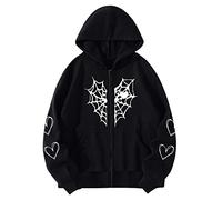 MODSGUE Y2K Sudadera con capucha con cremallera para mujer, chaqueta de gran tamaño, Y2K Fashion Fashion Harajuku Vintage de gran tamaño, mariposas, suéter estético vintage, chaqueta holgada, abrigo