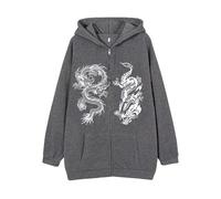 MODSGUE Y2Ks - Sudadera con capucha para hombre de gran tamaño con cremallera, diseño gótico de dragón gráfico emo grunge viejo holgado, chaqueta de forro polar de los años 90, punk, informal, otoño e