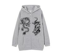 MODSGUE Y2Ks - Sudadera con capucha para hombre de gran tamaño con cremallera, diseño gótico de dragón gráfico emo grunge viejo holgado, chaqueta de forro polar de los años 90, punk, informal, otoño e