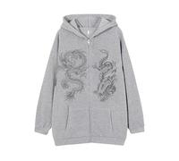 MODSGUE Y2Ks - Sudadera con capucha para hombre de gran tamaño con cremallera, diseño gótico de dragón gráfico emo grunge viejo holgado, chaqueta de forro polar de los años 90, punk, informal, otoño e