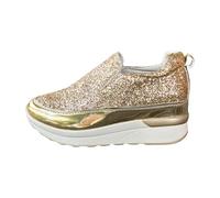 MODSGUE Zapatillas de lentejuelas para mujer, planas, bajas, brillantes, cómodas, transpirables, con cordones, zapatillas deportivas de un solo color, cómodas, básicas, para correr al aire libre