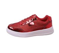 MODSGUE Zapatillas deportivas planas bajas metálicas para mujer, transpirables, para exteriores, monocolor, para correr, con cordones, para caminar, rojo, 42 EU