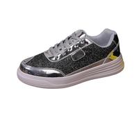 MODSGUE Zapatillas deportivas planas bajas metálicas para mujer, transpirables, para exteriores, monocolor, para correr, con cordones, para caminar, gris oscuro, 37 EU