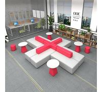 Modular Sectional Waiting Room Sofa, PU Leather Bench with Side Tables Multi-Purpose, for Office Lobby & Public Spaces(L)
