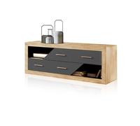duehome | Salon Modular, Módulo Bajo con 2 Puertas, Composicion Salon por Piezas, Modelo Nuka, Acabado en Gris Grafito y Cambria, Medidas: 130 cm (Largo) x 41,4 cm (Fondo) x 50 cm (Alto)