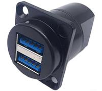 Módulo de enchufe USB de doble fila, 3.0 hembra a hembra, montaje en panel, conector tipo D para extensión de datos de audio y vídeo (negro)