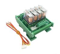 Módulo de relé de 4 canales DC12V DC24V 16A Montaje en riel DIN NPN PNP Indicador LED bipolar PVC verde 77x86x63mm para C45 U Rail Industrial Control Cabinet Automation