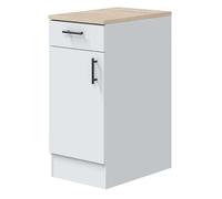 Módulo Bajo Kira de Cocina Moderno en Blanco Brillo y Roble Canadian con 1 Puerta Reversible 1 Cajón y Estante 40x90x60 cm