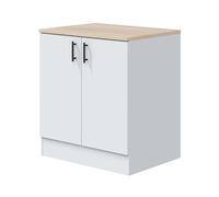 Módulo Bajo Kira para Cocina con Fregadero Estilo Moderno en Blanco Brillo y Roble Canadian 2 Puertas 80x90x60 cm
