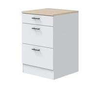 Módulo Inferior Cocina Kira 3 Cajones Estilo Moderno Blanco Brillo y Roble Canadian 60x90x60 cm