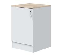 Módulo Bajo Kira de Cocina Estilo Moderno en Blanco Brillo y Roble Canadian con 1 Puerta Reversible y 1 Estante Ajustable 60x90x60 cm.