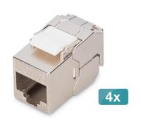 DIGITUS Módulo Keystone Cat-6A blindado - 4 unidades - Versión compacta - Conector RJ45 - 500 MHz 10GBase-T - AWG 26-22 - Diseño personalizable - Con bridas para cables - Montaje sin herramientas