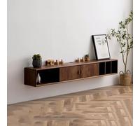 Modulo TV Mueble de TV flotante montado en la pared de madera de nogal con puertas y estantes de almacenamiento abiertos, consola de TV, mesa colgante, gabinetes multimedia de entretenimiento Mesa TV(