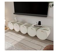 Modulo TV Soporte flotante creativo for TV montado en la pared con mesa de vidrio, mueble flotante for TV, consola multimedia flotante moderna con 5 cajones de almacenamiento for sala de estar, dormit