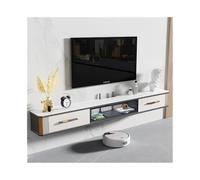 Modulo TV Unidad de TV flotante debajo del televisor con gran espacio de almacenamiento, consola multimedia flotante de lujo moderna con puerta abatible de vidrio y escritorio Rock Plate, 4 colores Me