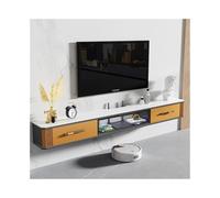 Modulo TV Unidad de TV flotante debajo del televisor con gran espacio de almacenamiento, consola multimedia flotante de lujo moderna con puerta abatible de vidrio y escritorio Rock Plate, 4 colores Me
