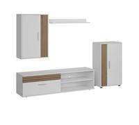 Miroytengo Modulos de Salón Comedor Kolm para TV Estilo Nórdico en Color Roble Tablilla y Blanco Mate con 3 Puertas y 2 Estantes