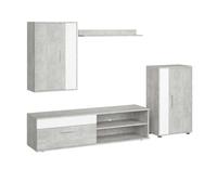 Miroytengo Modulos de Salón Comedor Kolm para TV Estilo Industrial en Color Cemento y Blanco con 3 Puertas y 2 Estantes