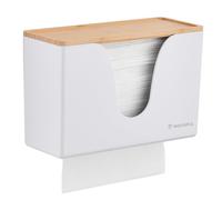 modunful Dispensador de Toallas de Papel con Tapa de Madera, Dispensador Papel Secamanos en Pared o Mesa, Sin Taladrar, para Papel Plegable, como el H2, Blanco