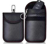 Modurio 2PCS Bolsa Faraday para Llaves de Coche - Negro Anti RFID/WiFi/gsm/LTE/NFC Protección Antirrobo, Funda Bloqueo Blindaje de Señall, Fibra de Carbono