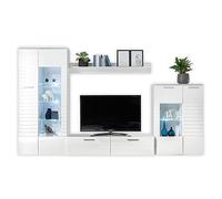 Möbel Akut New Long-Juego Completo de Pared para salón, Color Blanco, Madera de ingeniería, 320 x 194 x 44 cm