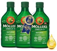 Möller's Aceite de hígado de bacalao Omega 3 | Complemento alimenticio con EPA, DHA, Vit A, D y E | Alta pureza natural | Marca de 165 años | Premio Superior Taste Award | Sabor neutro | 250 ml x 3